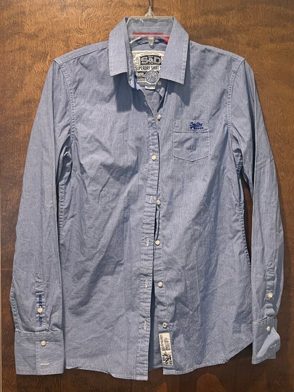 NWOT Superdry Shirt Shop Blue Pinstripe Button Down Slim Fit Size M